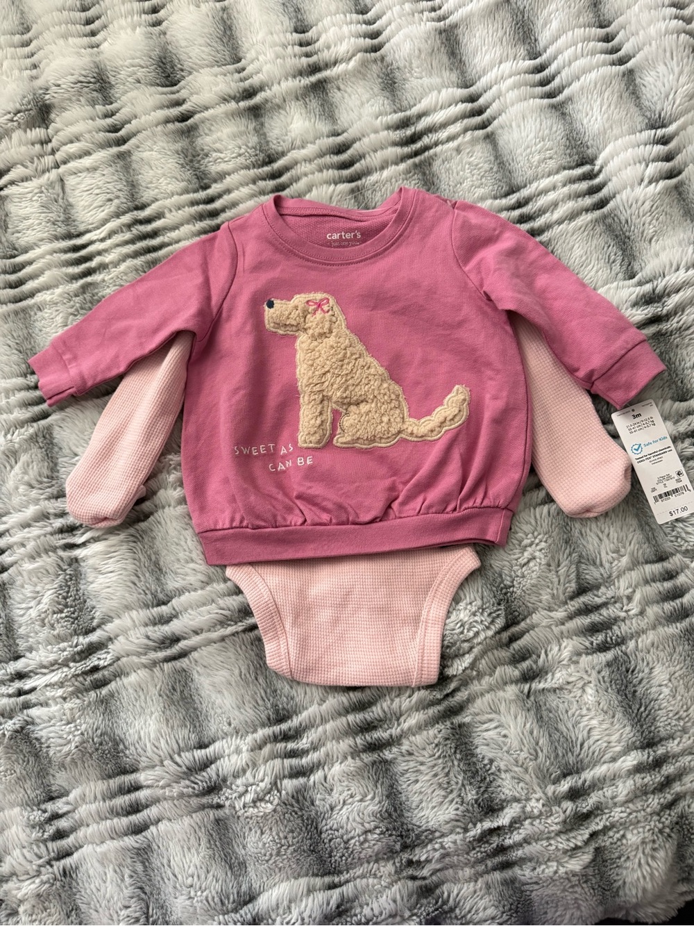 Carter’s Baby Girl 3Pc Outfit Set Dog-Puppy Top Floral Leggings 3M NWT Pink